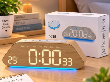 MODERNO RELOJ DESPERTADOR CON PANTALLA LED Y LUZ